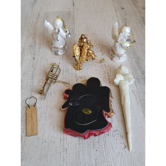 Angel horn trumpet rustic ornament Xmas set religious frame - Picture 8 of 8